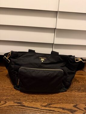 PRADA Vintage Black Nylon Diaper / Baby Bag with Gold Hardware + Dust Bag